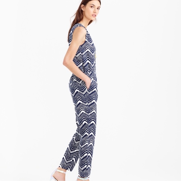 J. Crew Linen Cotton V-Neck Zig Zag Sleeveless Jumpsuit size 2 - Picture 2 of 12